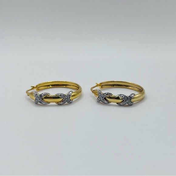 Gold Plated Natural Diamond Large Earring Hoops - Picture 3 of 6